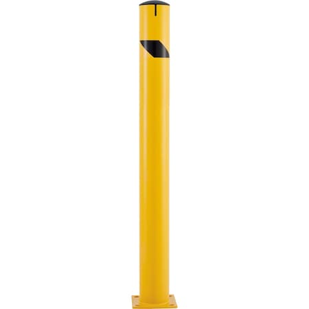 Global Industrial Steel Bollard w/Chain Slots & Removable Cap, 5-1/2Dia. x 60H, Yellow 670536M